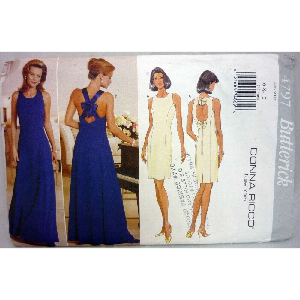 Butterick 4797 Dress Gown Designer Donna Ricco NY Sz 6-8-10 Formal Prom Pattern